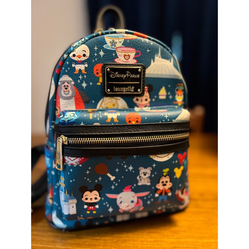 Disney Parks Loungefly Mini Backpack Parks Icons Mickey Figment Castle AOP EUC
